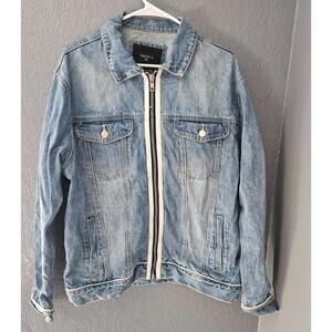 Men's Forever 21 Denim Jean Jacket Full Zip Up Long Sleeve Size XL Blue Pockets